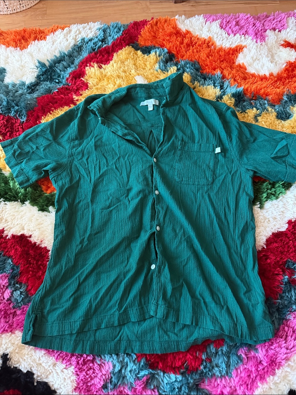 Zara Teal Short-Sleeve Button-Down Shirt